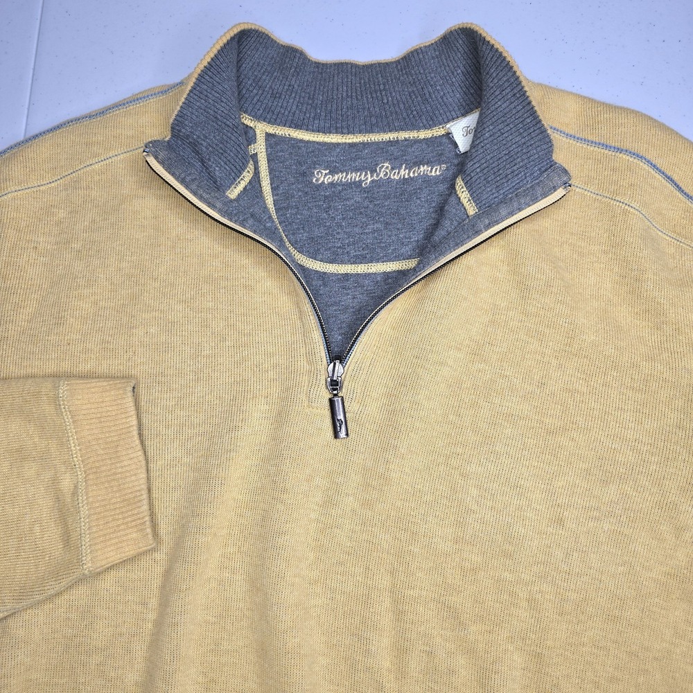 TOMMY BAHAMA‎ Men's Reversible XL Yellow 1/4 Zip Sweater -1807